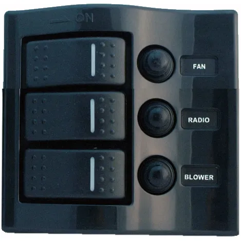 Bryterpanel 3 brytere med aut.sikring, sort