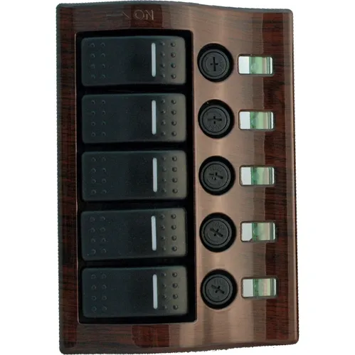 Bryterpanel 5 brytere, manuelle sikringer, sort