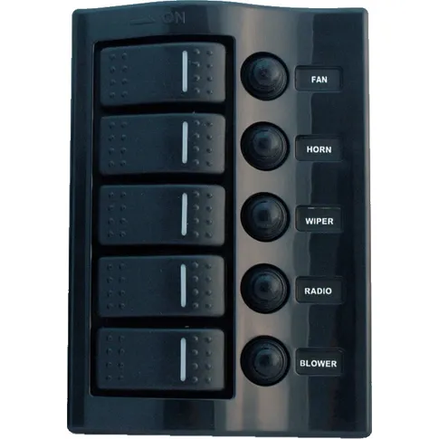 Bryterpanel 5 brytere med aut.sikring, sort