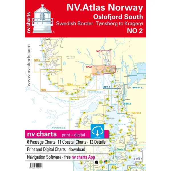 Kart kombi Atlas No 2 - Sverige til Kragerø