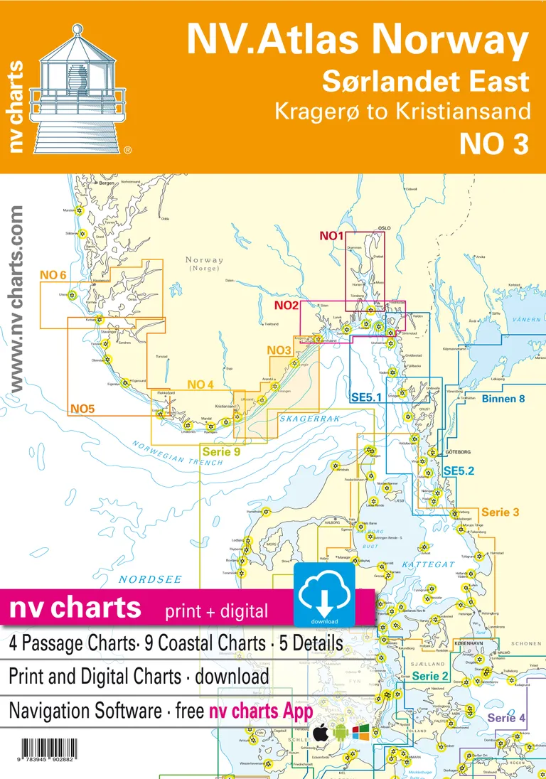 Kart kombi Atlas No 3 - Kristiansand til Kragerø