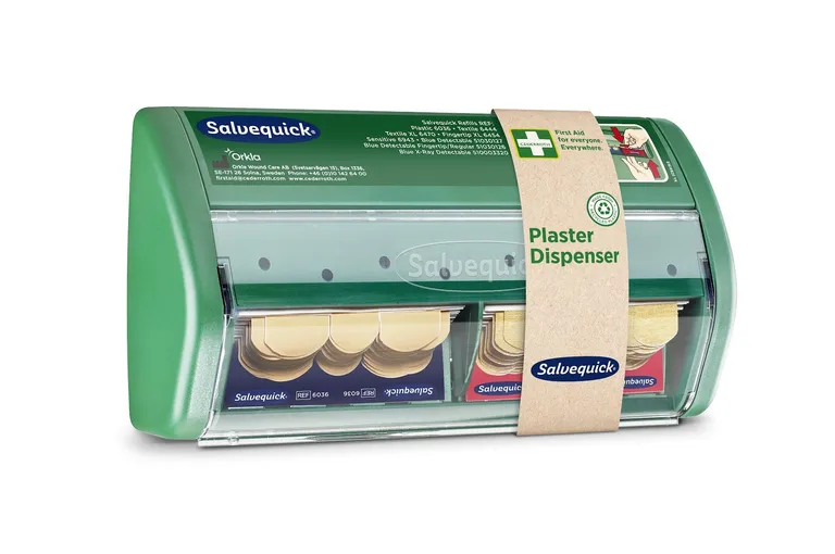 Plasterautomat 40 stk tekstilplaster og 45 stk plastplaster